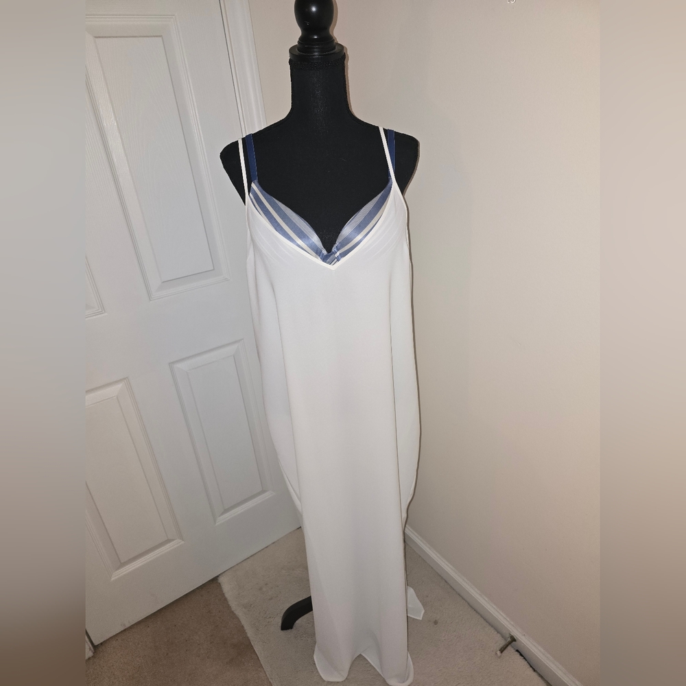 Elegant White Maxi Dress with Blue Straps